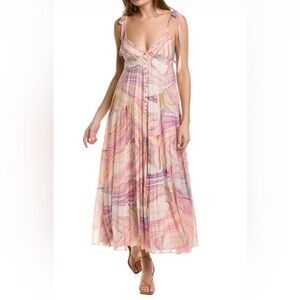 Rococo Sand | Boho Pastel Swirl Maxi Dress Vacation Luxury | size XS